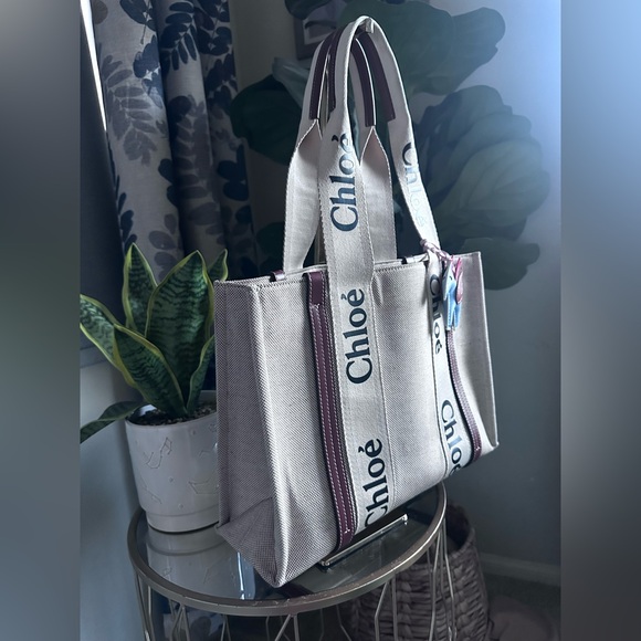 Chloè Medium Tote Bag Woody Canvas - Picture 3 of 9